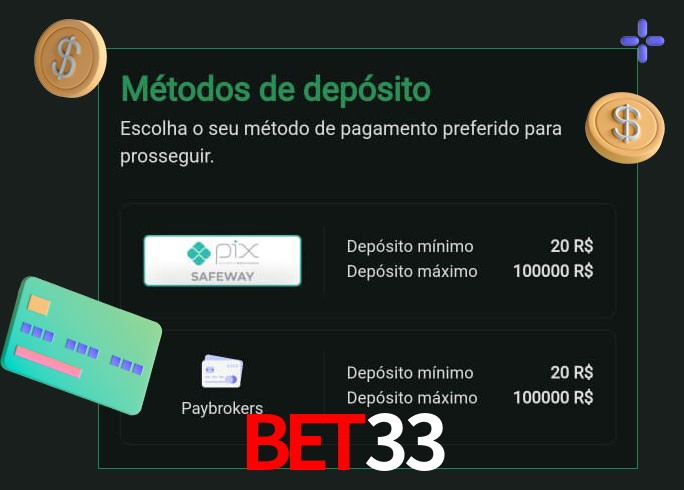 O cassino bet33 oferece uma grande variedade de métodos de pagamento
